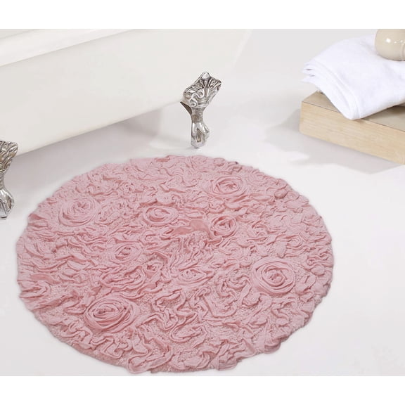 Home Weavers Bell Flower Collection Bathroom Rug 100% Cotton Tufted Round Shape Bathroom Rug, Soft Absorbent Bath Rugs, Non-Slip Bath rug, Machine Washable Bath Mats for Bathroom- 30" Round, Pink
