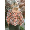 thumbnail image 3 of Manches Volantées Florales Oranges pour Femmes Cravate Col Coeur Chemisier, 3 of 5