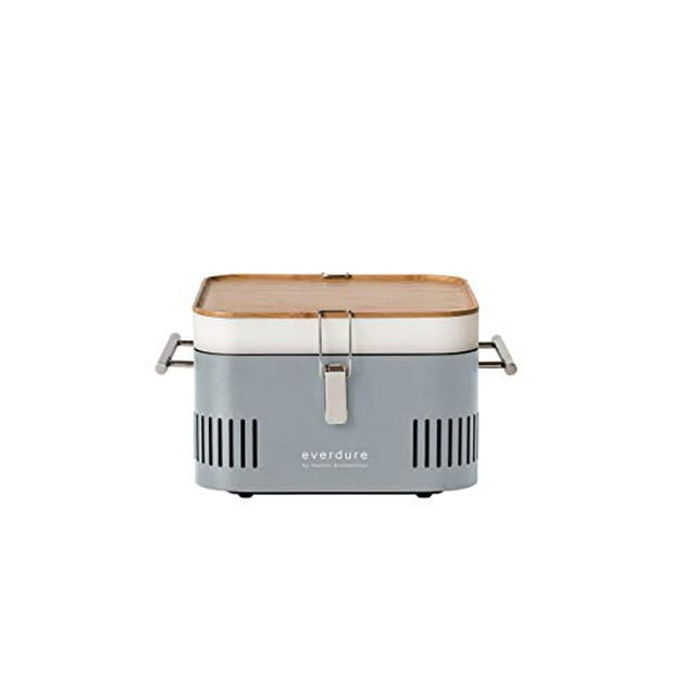 Everdure CUBE Portable Charcoal Grill, Tabletop BBQ, Perfect Tailgate, Beach, Patio, or Camping Grill, Lightweight & Compact Small Grill with Preparation Board & Food Storage Tray, Stone