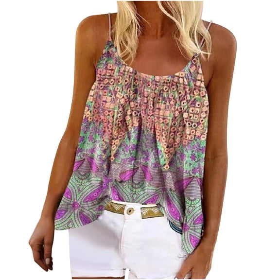 OAVQHLG3B Summer Tank Top for Women Casual Ladies Print Sleeveless Crewneck Pullover Vest Tank Tops Shirts Blouse