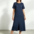 thumbnail image 4 of Levmjia Women's Summer Dress Short Sleeve Crew Neck Side Pocket Casual A Line Midi Dress with Side Slit Loose Fit Solid Color Day Dresses, 4 of 6