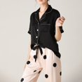 thumbnail image 3 of Gibobby Camisón de mujer Conjunto de pijamas Ropa de dormir Conjunto de lencería de mujer Sexy Nuevo Traje de ropa interior sexy Satén de seda Mujeres Top de manga corta y pantalones (Negro, M), 3 of 5