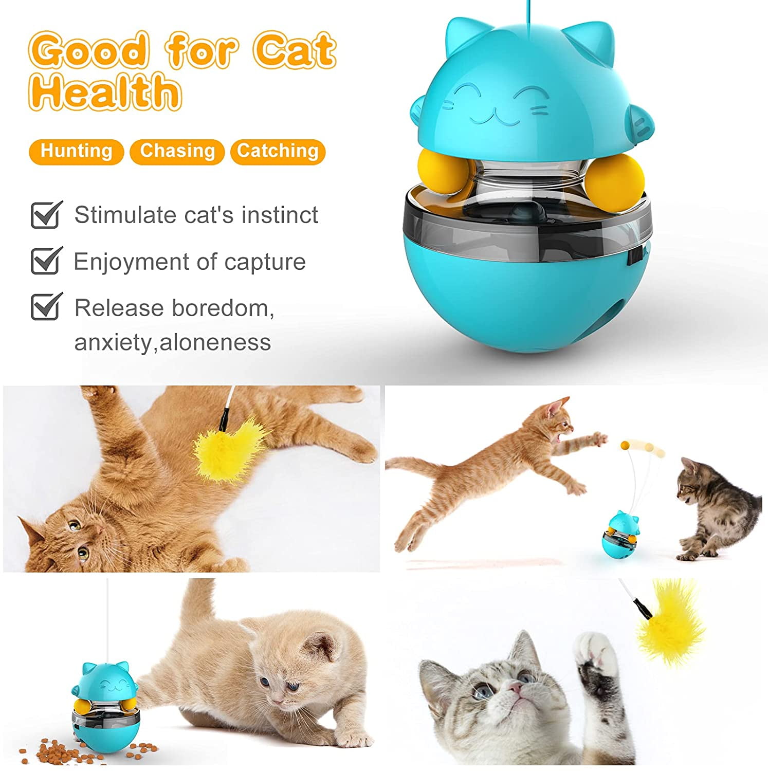 Cat Treat Dispenser Toys, Tumbler Cat Puzzle Feeder, Interactive Slow Food  Toys With Rollers, Interactive Training Fun Cat Stick Toys - Temu