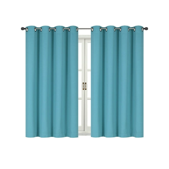 Energy Saving 100% Max Blackout Thermal Grommet Top Bath & Kitchen Window Curtains - Teal, 63 in. Long