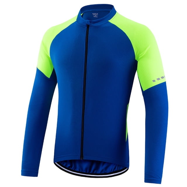 Men's Basic Riding Jerseys Full Zipper Long Sleeves Bike Shirt with Reflective Strips Lightweight Breathable Biking Jersey for Men