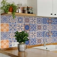 thumbnail image 3 of Mi Alma Floral Blue Orange Tile Stickers - Removable Vinyl 4x4, 24 pcs, 3 of 11
