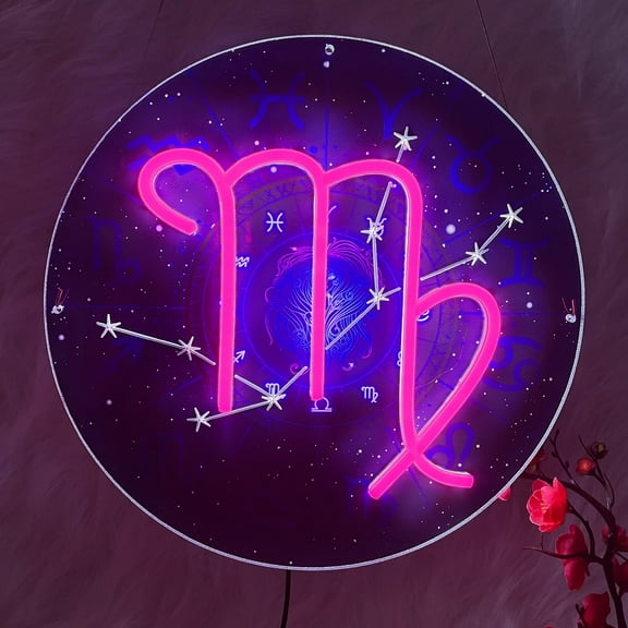 Zodiac Horoscope Sign - Virgo Neon Signs for Wall Decor，Constellation Neon Light Powered by USB, Astrology Birthday Gifts,Pink Color