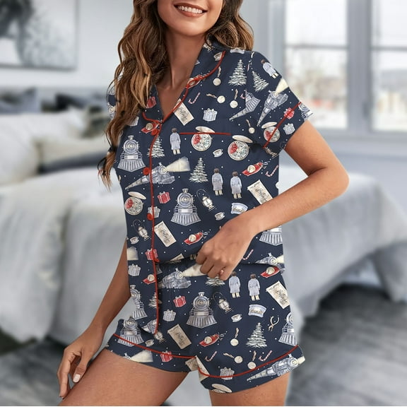 Polar Express Movie Christmas Silky Satin Pajama Set For Women