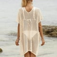 thumbnail image 5 of Tqyyweavej Crochet Cover Ups for Swimwear Women Drawstring Solid Color Short Sleeve Beach Cover Up Free Size Loose V Neck Popular Swimsuits Coverups, 5 of 5