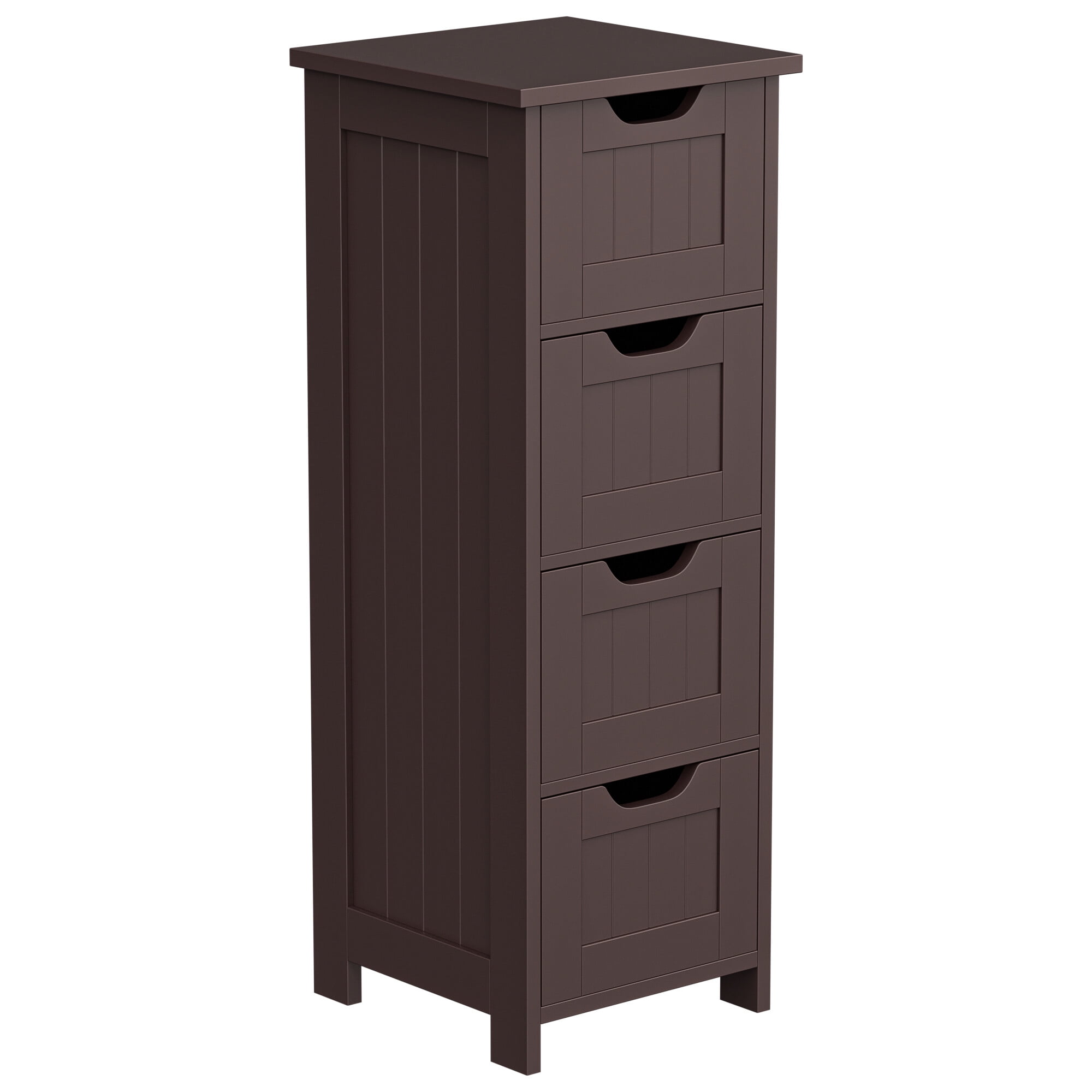 ZENY Bathroom Floor Cabinet Attractive Wooden Side Storage Organizer with 4 Drawers, Coffee