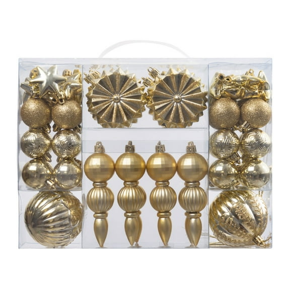 52PCS Christmas Tree Ornaments Set with Shatterproof Balls Icicle Snowflake Hanging Ornaments for Home Office Farmhouse Christmas Decorations for Xmas Tree, Holiday, Wreath & Party Decorations