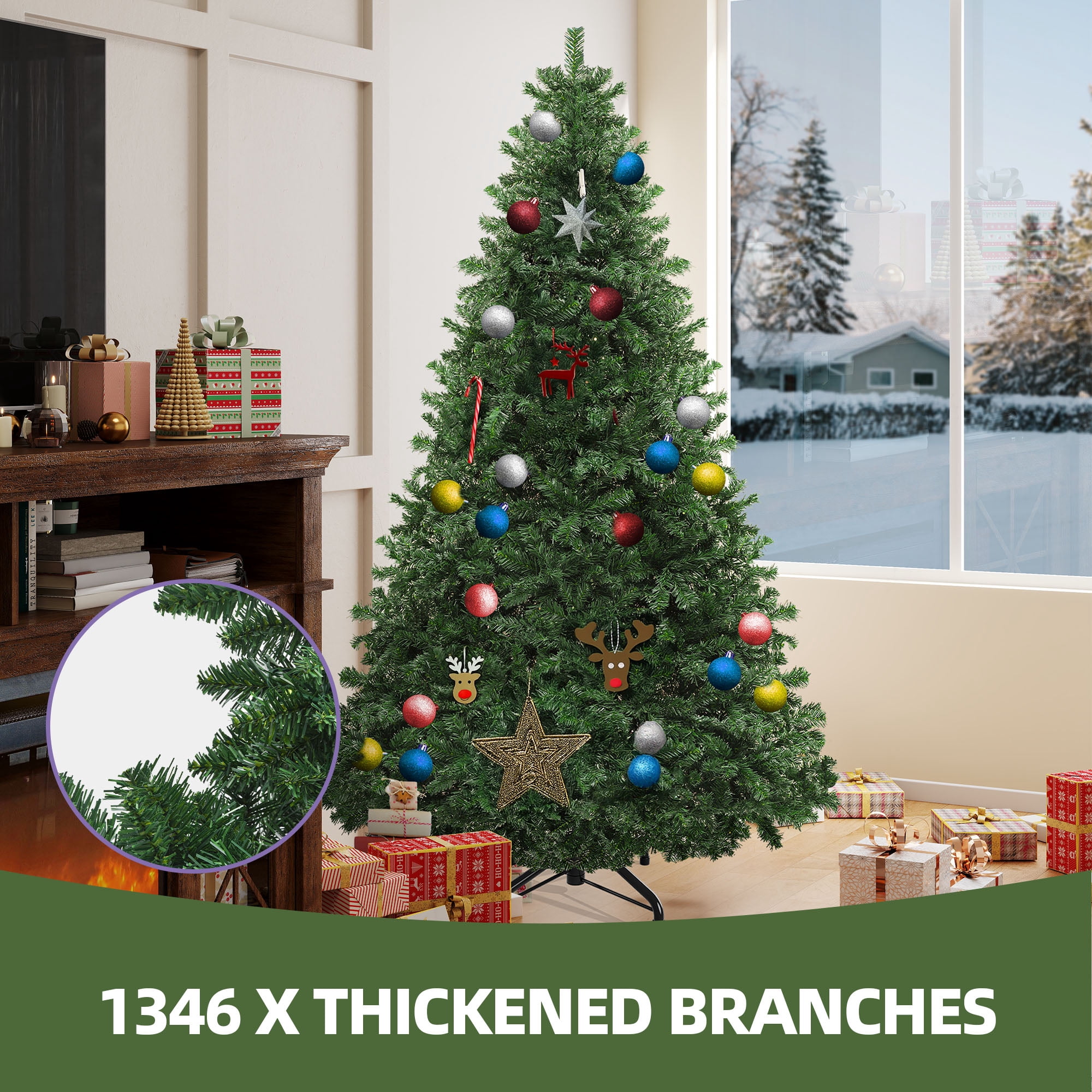 Uforic 7.5ft Spruce Artificial Christmas Tree with 1346 Branch Tips & Foldable Base, Green