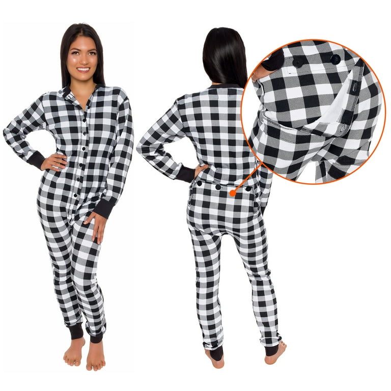 Silver Lilly Buffalo Plaid Women's One Piece Pajamas - Adult