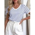thumbnail image 3 of PRETTYGARDEN Short Sleeve Shirts for Women Spring V Neck Cute Tops Casual Striped Shirt Knitted Tees Summer Outfits, 3 of 10