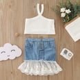 thumbnail image 2 of Youmylove Toddler Girls Sleeveless Ribbed Vest T Shirt Tops Denim Lace Skirts Outfits Toddler Girl Clothes, 2 of 8