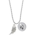 thumbnail image 1 of Delight Jewelry Silvertone Textured Wing Silvertone Script Initial Disc - V - Charm Necklace, 20"+3", 1 of 4