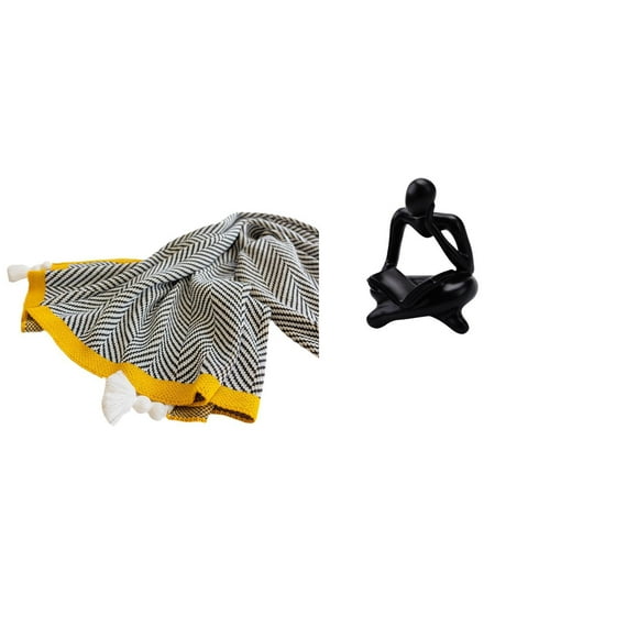 Manta abstracta de punto a rayas, suave y cálida, estilo rústico, para dormitorio, sofá, cama, silla, estatua de pensador, mesa, sala de estar, estant