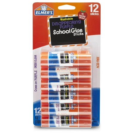 Elmer's Disappearing Purple Washable School Glue Sticks, 0.21 oz, 12 (Best Glue To Stick Glass To Plastic)