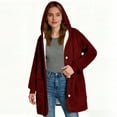 thumbnail image 4 of ClodeEU Women's Fleece Lined Hoodeid Jackets,Button Up Plush Coat With Pockets,Warm Casual Cozy Jackets Wine,Womens Plus S, 4 of 7