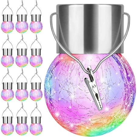 

Outdoor Hanging Solar Lights - Solar Powered Crackle Glass Ball Lights Waterproof Tree Hanging Outdoor Globe Lights with Handle for Garden Balcony Patio Path Party Decoration