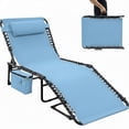 thumbnail image 4 of Chaise Lounge Chair Adjustable - 5 Position Folding Sun Lounger - Portable Outdoor Chair with Carry Handle Pocket Pillow - for Patio Garden Beach Pool Camping- Color: Blue #10, 4 of 7
