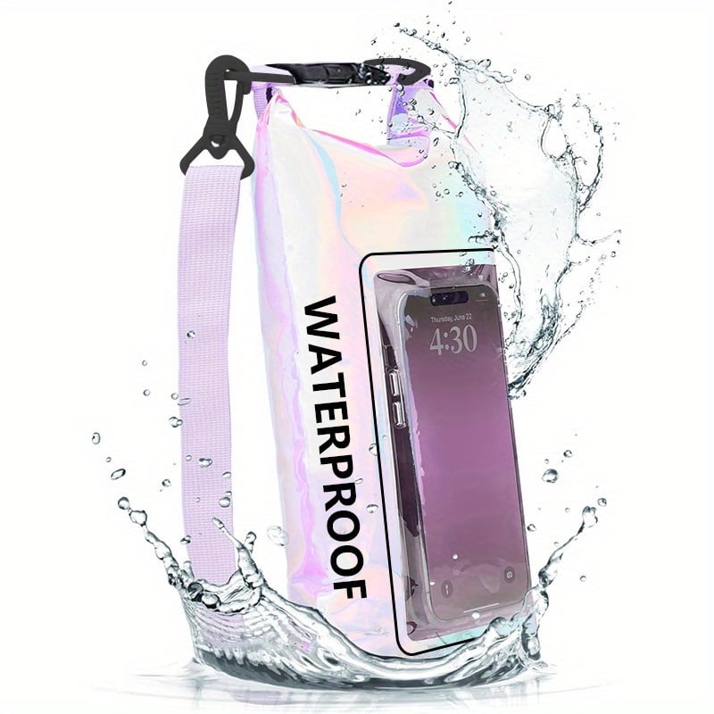 1pc Vibrant Rainbow Waterproof Phone Pouch with Adjustable Strap, PVC Material, Full Protection for Swimming, Beach, Sports, Holographic Travel Gear, Durable Waterproof Case for Outdoor Use