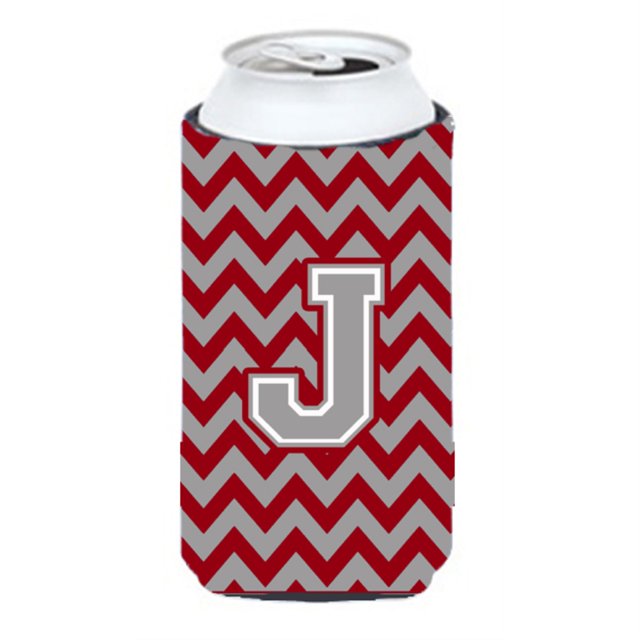 Letra J Chevron Carmesí y Gris Tall Boy Bebida Aislador Hugger Cj1043-Jtbc