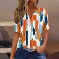 thumbnail image 2 of Ichuanyi Women's Printed V-Neck Button Down T-Shirt Loose Fit Casual Blouse with Short Sleeves Everyday Wear Top Relaxed Style Pullover Shirt, Orange, XXL, 2 of 4