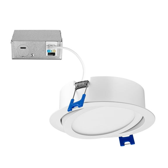 Maxxima 4 in. 5 CCT Ultra-Thin Recessed LED Gimbal Downlight with Junction Box, Color Selectable 2700K-5000K (2700K/3000K/3500K/4000K/5000K), Dimmable, 700 Lumens