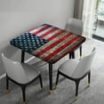 thumbnail image 4 of American Flag Square Fitted Tablecloth, Flag Textured US Backdrop Table Covers, Fits 36x36 in Table, Elastic Edge Table Cloth for Outdoor Independence Day Party Banquet Dinner Use, Red Grey, 4 of 6