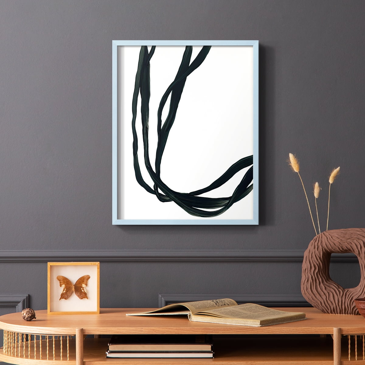 Onyx Ribbon II in Blue Solid Wood 11 x 14 Framed Print