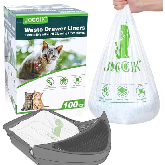 Cat Litter Box Liner Bags Compatible with Self-Cleaning Litter Box Robot 100 Pack, Waste Drawer Liners Heavy Duty White 9-11 Gallon
