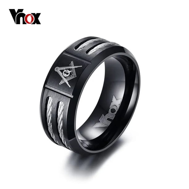 Vnox-anillo masónico Vintage de 9mm para hombre, joyería de acero inoxidable negro con alambre, regalo para hermano