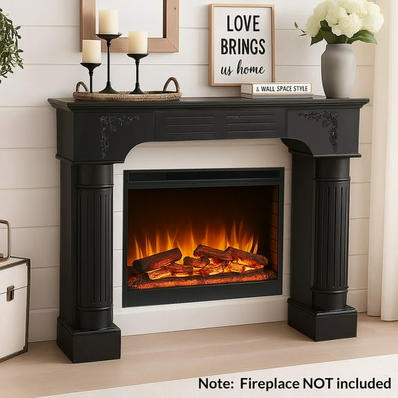 OUINCH 43.3" Fireplace Mantel, Freestanding Fireplace Surround with Leg for Electric Fireplaces, MDF Mantel Surround with Shelf for Living Room with Decorative Pattern, Anti-Tipping & Waterproof