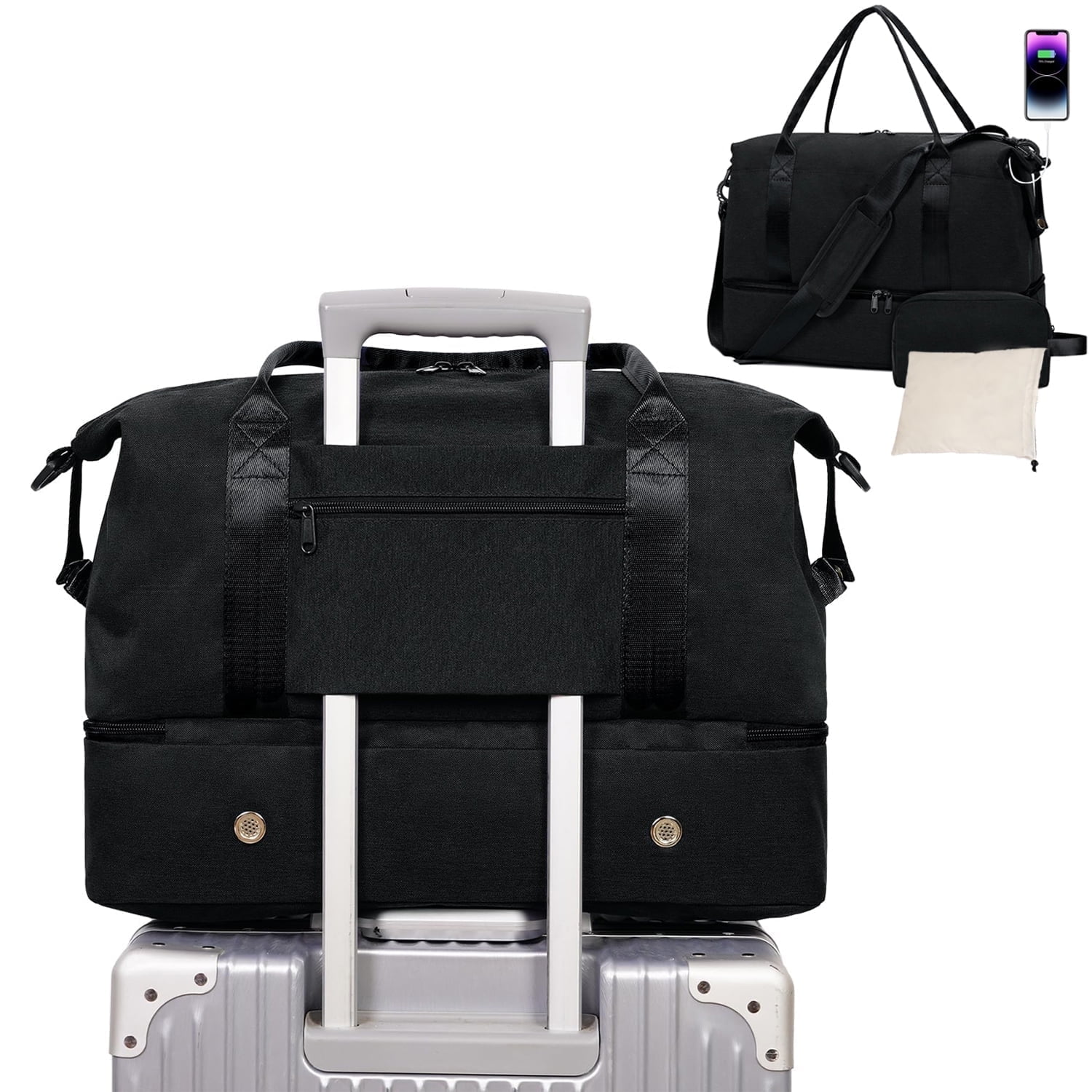 SportsNew Business Travel Bag with  Shoe Compartment  Wet Pocket ,TSA Carry on Personal Item Bag  18x14x8,Laptop Bag  with USB Charging Port, Gym Bag with Strip for Men Women(Black Bag)