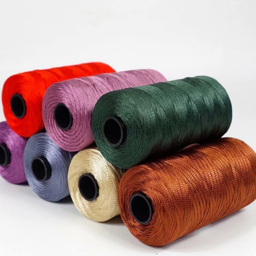 NANAHuang 3 Rolls Crocheting Yarn Cord Polyester Crochet Yarn 2.0mm Cord Thin Ice Cotton Thread Handmade Craft Yarn for Hand Knitting Bag Hat Shoes (Beige)