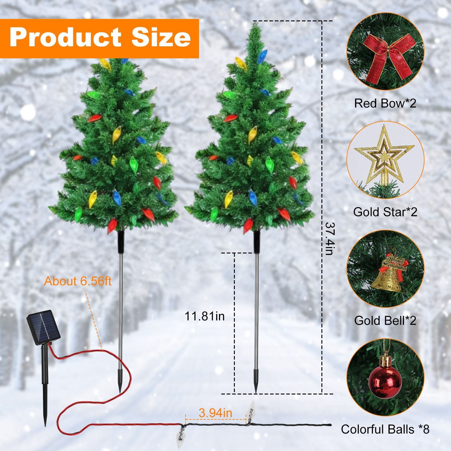 2 Pack Christmas Tree Lights Solar Powered, 37.4in 100 LEDs 8 Modes, IP44 Waterproof Holiday Decor & Perfect Gift