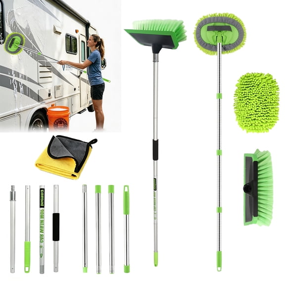 Greatcool 3 Pack Car Wash Brush with Long Handle, 62" Microfiber Car Wash Mop and Car Washing Brush and towel Combo Set, Scratch-Free Soft Bristle Car Wash Mop Brushes Cleaning Kit for Exterior Car