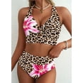 thumbnail image 6 of Eytino Swimsuit Women High Waisted Bikini Set Tummy Control 2 Piece Twist Front Top Lily Print Bathing Suits Beach Summer Swimwear, 6 of 10