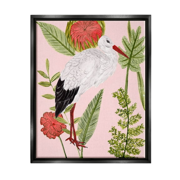 Stupell Industries Pink Varied Botanical Bird Graphic Art Jet Black Floating Framed Canvas Print Wall Art, Design by Melissa Wang