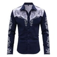 thumbnail image 4 of GUZOM Mens Western Embroidered Long Sleeve Shirt Stretch Fabric Button Down Cowboy Style with Yoke Design for Rodeo Concert Casual Wear Dark Blue,Size M, 4 of 4
