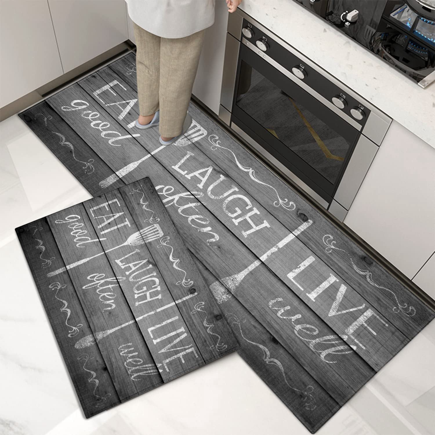 Kitchen Rugs and Mats Eat Laugh Live Rug for Kitchen Retro Waterproof Kitchen Mats Non-Slip Washable Kitchen Floor Mats for Dinner Room Entryway Sink Laundry Living Room Front Door