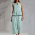 thumbnail image 6 of Women's Casual 2 Piece Outfits, Rayon Blend Sleeveless V-Neck Top, Mid Waisted Solid Color Pants Sets With Pockets, Summer Travel Loungwear Loose Fit | TruBelle,Mint Green 2XL, 6 of 7