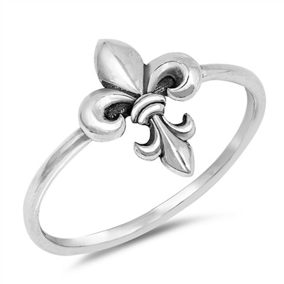 Fleur-de-lis Oxidized Flower Midi Ring .925 Sterling Silver Band Jewelry Female Male Unisex Size 10