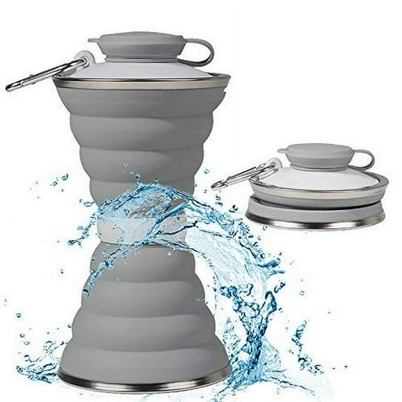Collapsible Water Bottle, Camping Cup With Carabiner, Reuseable Silicone Foldable Leak Proof Portable Sports Travel Water Bottles For Outdoor, Travel