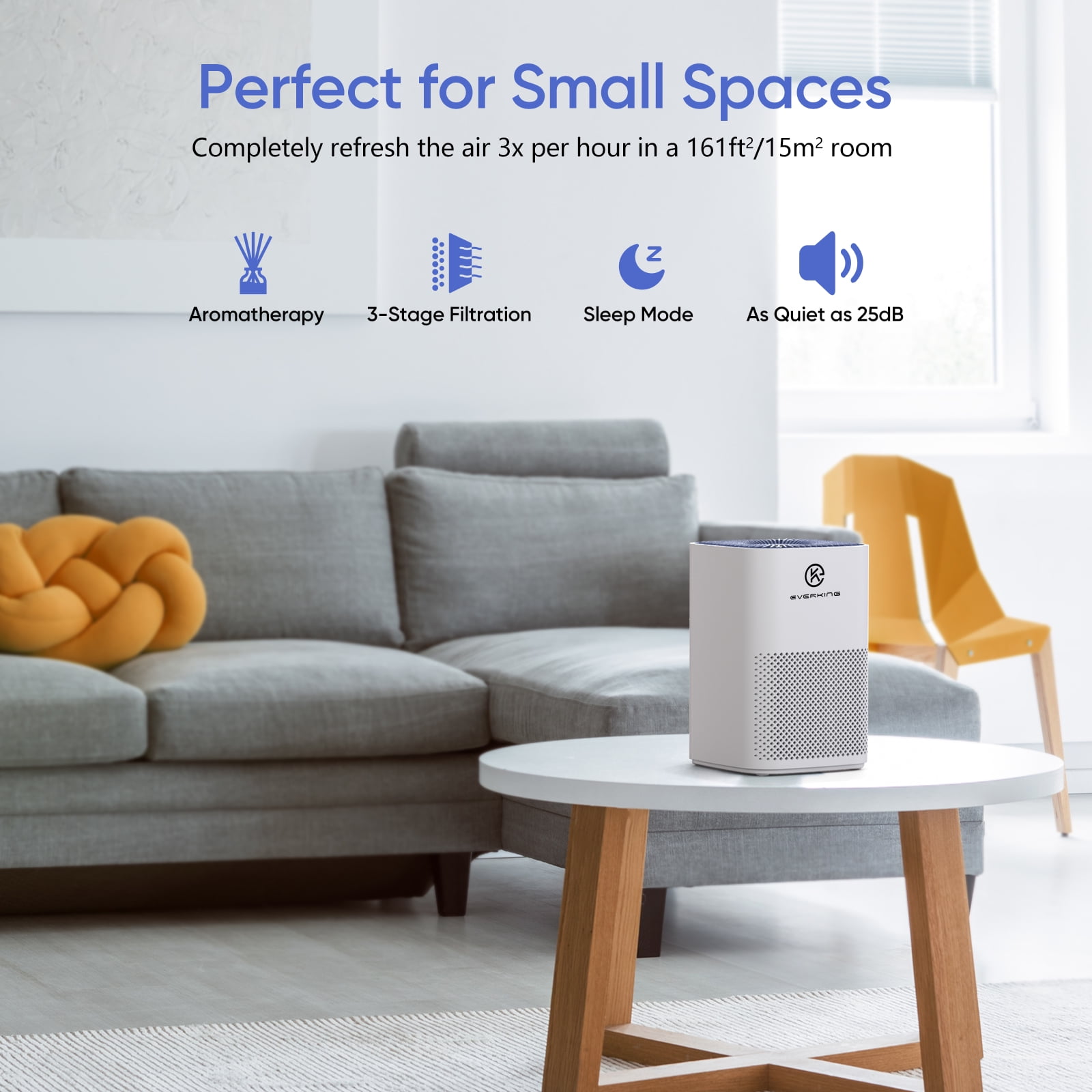 EVERKING HEPA Air Purifier, Desktop Air Purifier Cleaner with Aromatherapy Perfect for Small Room 215 sq ft