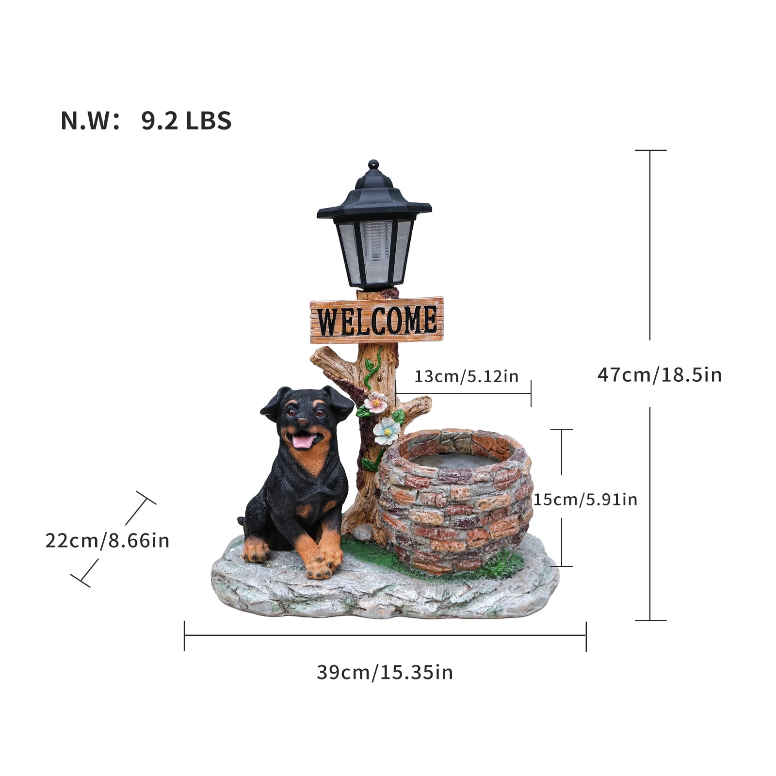 Aukfa Cute Puppy Dog Planter Statue with WELCOME Sign & Solar Figurines Light, Outdoor Garden & Entryway Accent