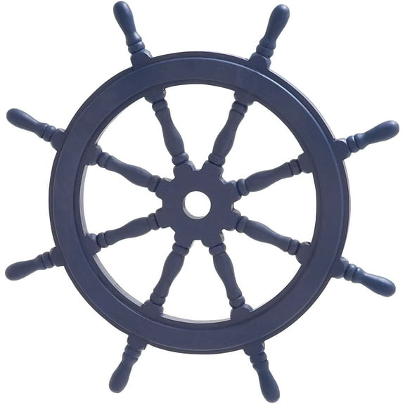 Nagina International 30" Premium Painted Navy Blue Polished Wooden Ship Wheel | Nautical Decor & Wall Hangings