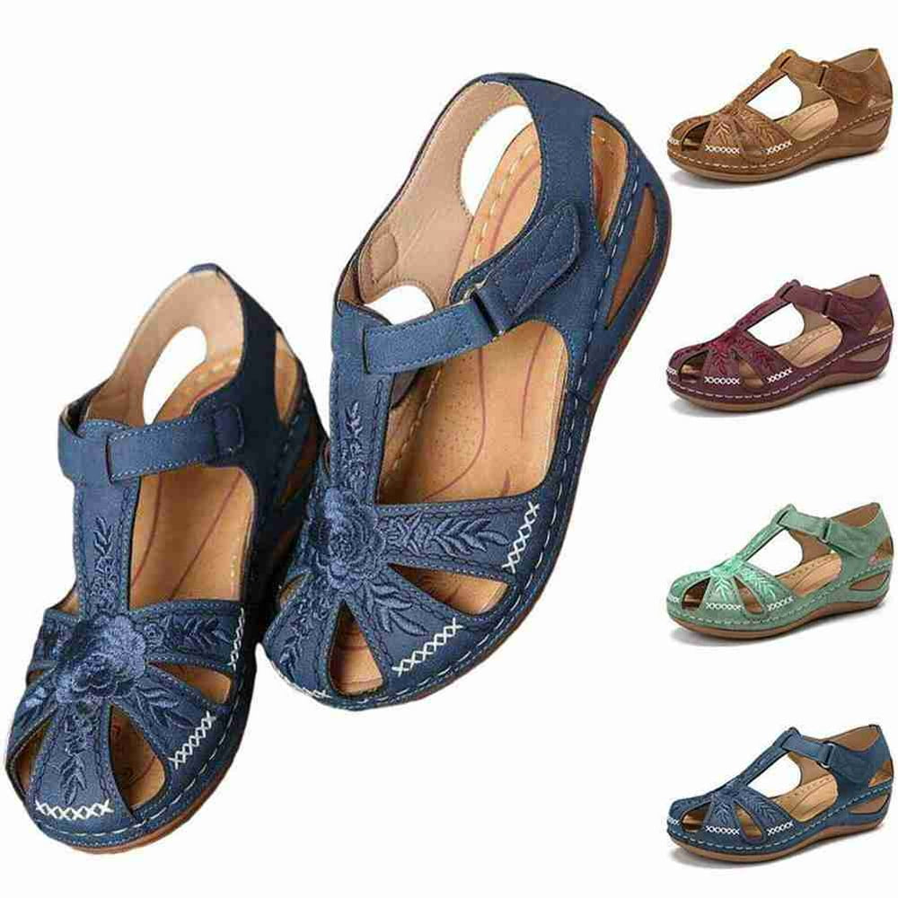 Pangheng Women Soft Orthopedic Sandals Comfy Closed Toe Mules Summer