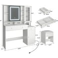thumbnail image 6 of White Vanity Desk with Sliding Mirror & Lights, Vanity Table Makeup Desk with Charging Station 2 Drawers 2 Doors, Lots of Storage Shelves, Large Vanity Set with Cushioned Stool, 6 of 8